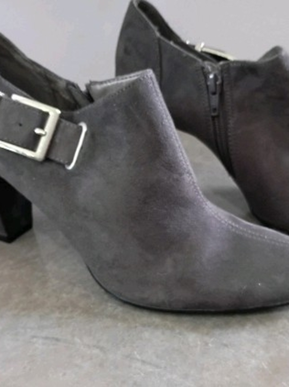 AEROSOLES Charcoal Suede Ankle Booties with Buckle